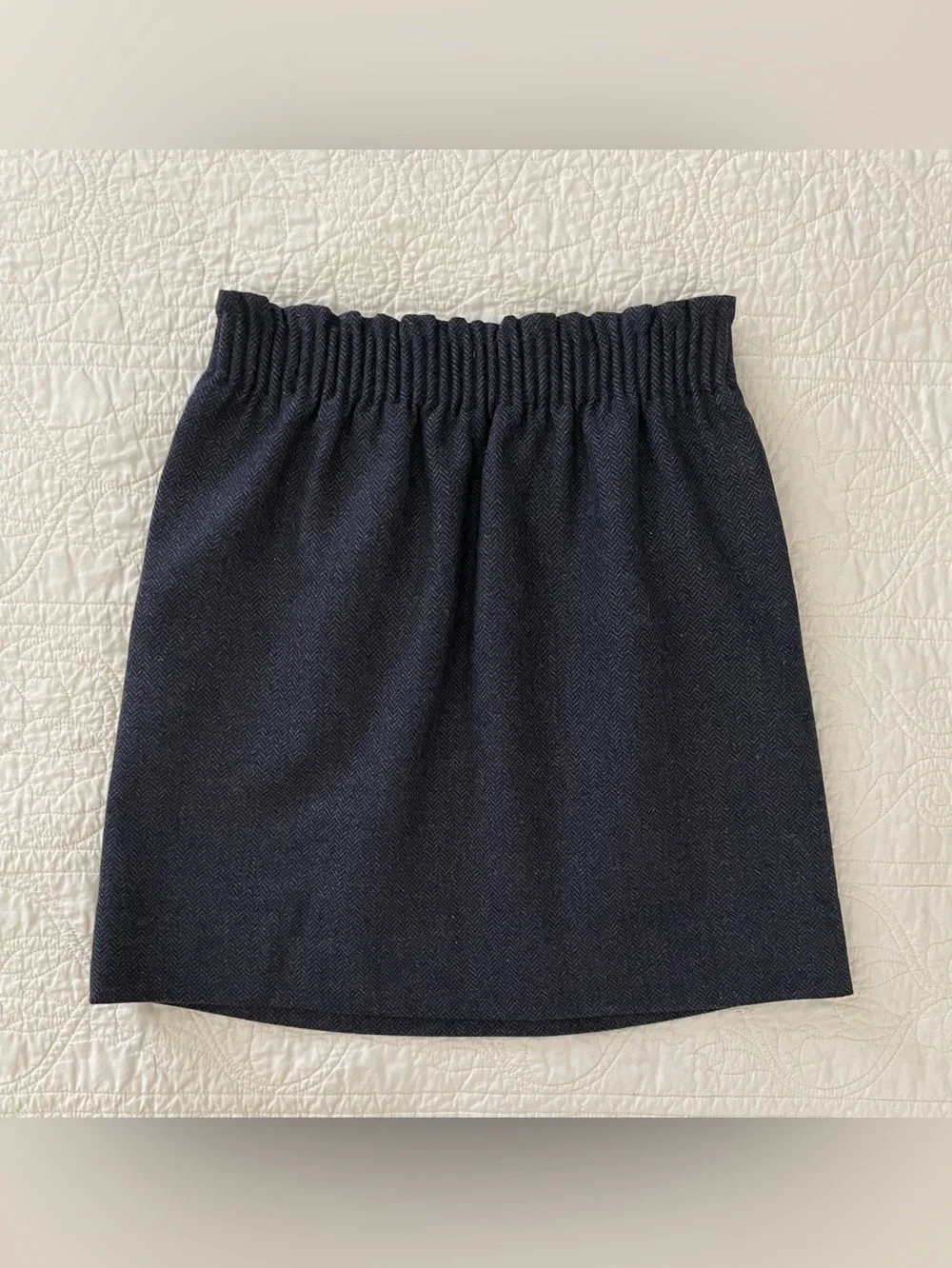 NWT J CREW Sidewalk Skirt Wool Blend Chevron Elastic Waist Size 00 Blue